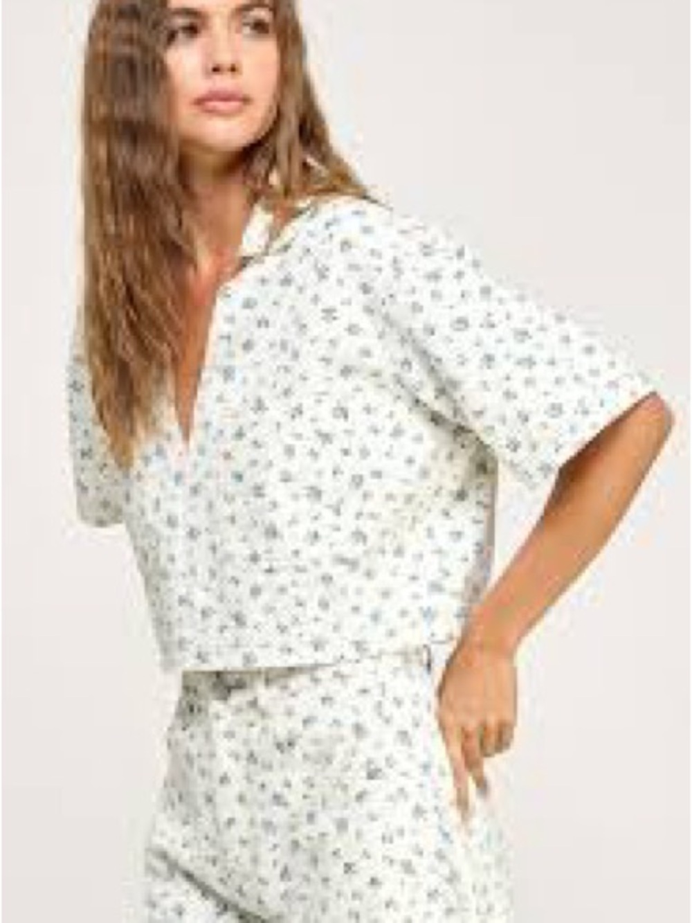 Floral Print White Crop Top - Women  Large